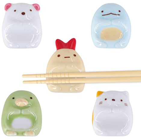 Roffatide Anime Sumikko Gurashi Chopsticks Rest Set of 5 Ceramic Chopsticks Holder Spoon Stand Fork Holder Home Kitchen Gift for Christmas New Year
