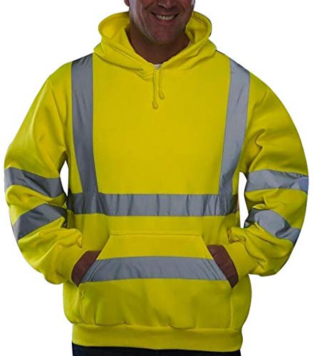 Beokeuioe Baustelle, giacca di sicurezza da uomo, riflettente, con cappuccio, chiusura lampo, con cappuccio, con cappuccio, giallo, arancione, verde, protezione da avvertimento, B giallo, XL