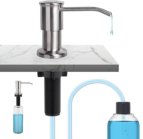 Ibergrif M34040A Dispenser di sapone da cucina sotto piano di lavoro, dosatore sapone da cucina con bottiglia da 500 ml e tubo in silicone di estensione da 1,0 m, spazzolato