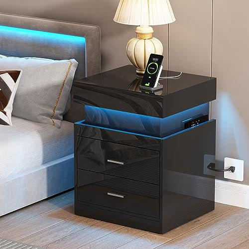 ChooChoo LED Nightstand with Charging Station and Sliding Storage