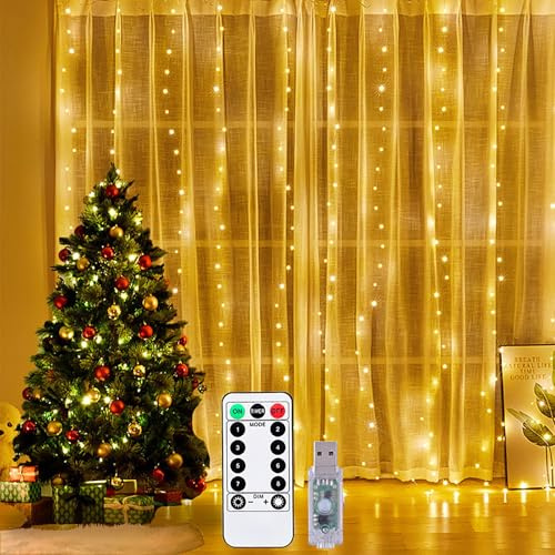 Lifemaison Curtain Fairy Light,3m*1m 100LED 8 Modes Remote Control Fairy Light,Curtain Lights USB Plug in for Window,Garden,Party,Wedding,Christmas Decoration,String Lights Indoor Outdoor Waterproof