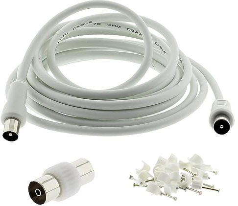 3C2V TV Coaxial Cable 30M - Nickel Plated RF Coax Extension Lead for Freesat, Aerial Socket, Freeview, Sat,DVD,VCR,SKY, Smart U-HD TV, Virgin, BT, Antenna Box, Y Splitter, Signal Booster 30 Meters