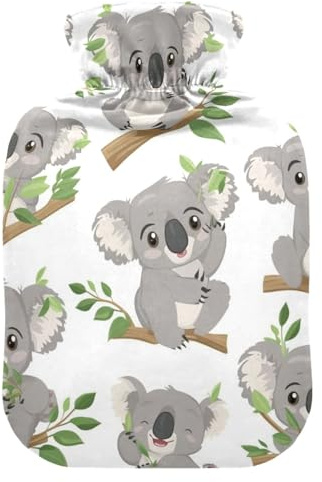 Süße Wärmflasche Happy Koala Weiß und Bezug Weich Warm für Winter Bett Hand Hals und Schultern 2L