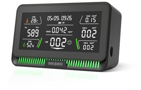 Inkbird Wi-Fi Monitor di qualità dell'aria,10 in 1 Rilevatore di gas TVOC/HCHO PM2.5/PM10/PM1.0 Rilevatore di inquinamento Rilevatore di gas Display a LED Monitor della qualità dell'aria