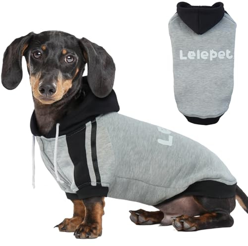 Lelepet Kapuzenpulli für Dackel, Hundepullover mit Lelepet Print, Dachshund Hundesweatshirt, Pullover Hoodie für Kleine Mittelgroße Große Haustier, Weich Hund Kapuzen Kleidung, Grau S