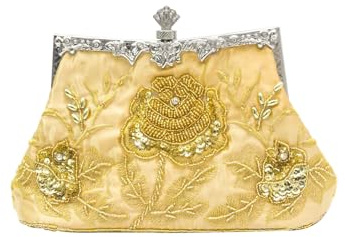 CORIOS Vintage 1920s Perle Sac de Soirée Floral Embrayage Paillettes Pochette pour Femme Sacs à Main D'épaule de Mariée Élégant Sacs Fourre-Tout pour Cocktail Ceremonie Fête Mariage Or