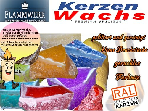 FLAMMWERK Paraffinwachs - Wachsreste für DIY Kerzen - Kerzenwachs zum Gießen - Wachsbruch - Wachsbrocken - Wachsstücke - bunter Farbix (25, Kilogramm)