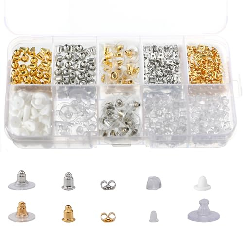 Ohrring Verschlüsse 460 Stücke Metall Gummi Kunststoff Sichere Ohrring Rücken Stopper 10 Stile Kugel Schmetterlinge Runde Form Ohrstopper für Zubehör Ohrringe Set