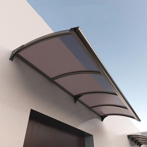 GUAWJRZDP Auvent De Porte, Marquise De Porte Exterieur, Auvent Porte D'entree, Abri Banne avec Support en Aluminium, Marquise en Polycarbonate, Auvent Marquise(Brown,150x180cm/59x70.8in)
