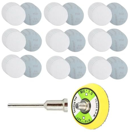 Lot de 100 disques abrasifs pour ponçage humide et sec, diamètre 50 mm, grain 80#~1200# avec support auto-agrippant, kit de disques abrasifs tige 3 mm (#120 - 100 pièces)
