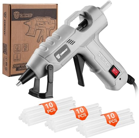 DEKO 20W Mini Hot Glue Gun Kit, 30pcs 7mm Glue Sticks for Crafts,Grey | Glue Gun With Fast Preheating, Anti-Drip Nozzle, Folding Stand.Ideal for Crafting, DIY, Art, Sealing, Repairs, Cards