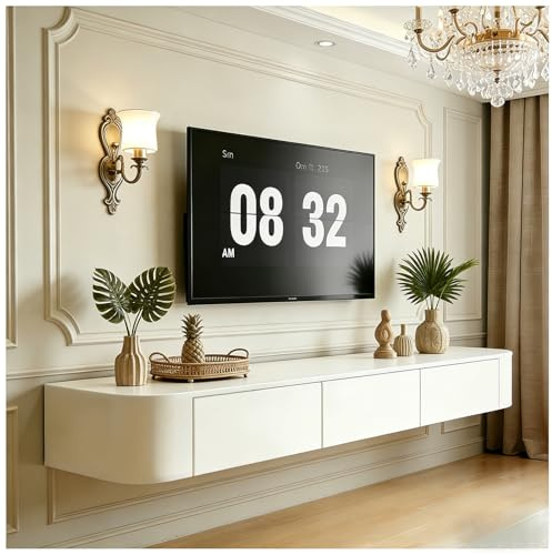 ASKLFNEI TV Schrank Hängend 160cm, Schwebende TV Lowboard mit 2 Schubladen 1 Klapptüren, Fernsehschrank mit Kabelmanagement für Wohnzimmer und Esszimmer, Bereits montiert