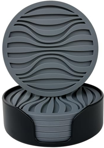 Posavasos Silicona 6PCS,Diseño Grueso (0,5cm) Posavasos Redondos,Coasters for Drinks，Posavasos de Bebidas Café，con Patrones Antideslizantescon (Gris)