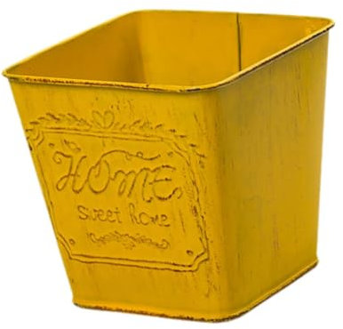 Gralara Contenedor de Hierro para Plantas, Adorno de Interior, florero, Maceta para Escritorio y Mesa, Cuadrado Amarillo