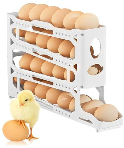 MEETOZ 4 Tier Egg Holder Storage for Fridge, Auto Rolling Space Saving Egg Tray Organizer, Large Capacity Eggs Basket, Safe Storage of 30 Eggs for Fridge, Kitchen