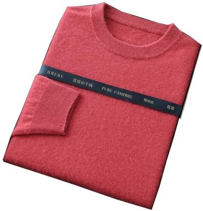 Men's Wool Cashmere Sweater Crewneck Solid Color Knitted Pullover Long Sleeve Winter Casual Jacket Soft Warm Begonia red L