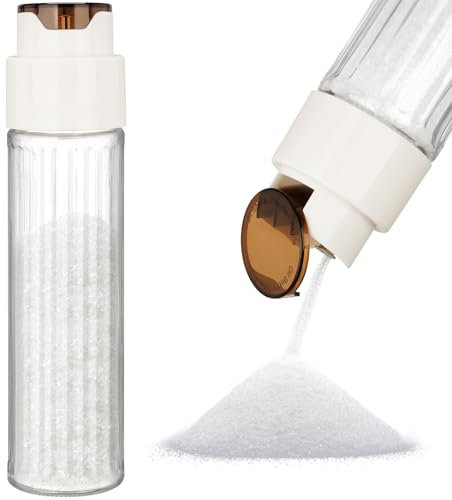 NiHome Zuckerspender Glas mit Automatischem Ausgießmechanismus, Großes Fassungsvermögen, Ideal für Zucker, Kaffeesahne, Salz, Lebensmittelechtes Glas mit Rillen-Design für Küche und Kaffeestation