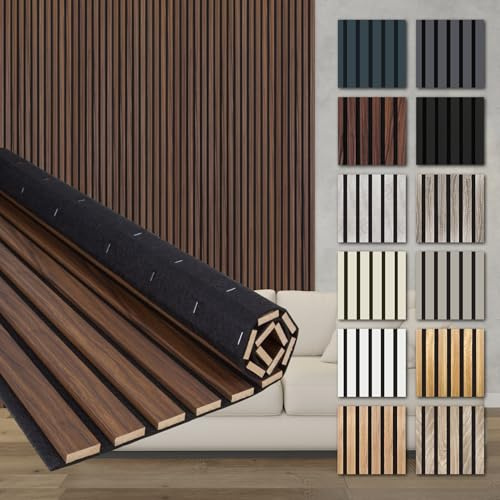 HEXIM Akustikpaneele 2 Stück 278x60cm Holz Comfort - flexible Holzpaneele Platten Lamellenwand flexibel MDF Wandpaneele TV Wandverkleidung Holzwand Deko braun (3.34m² Catania Oak)
