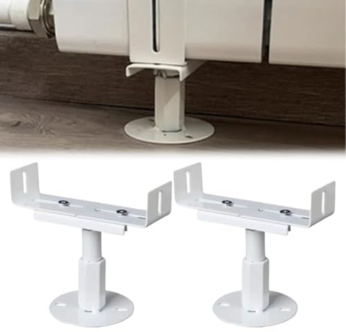 2 Stück Heizkörperfüße aus Aluminium, verstellbare Bodenhalterungen, 8–13 cm Höhe, elegantes Design, Heizkörper Konsolesalzbeschlagbeständig, einfache Installation für Gusseisen-Heizkörper, Weiß