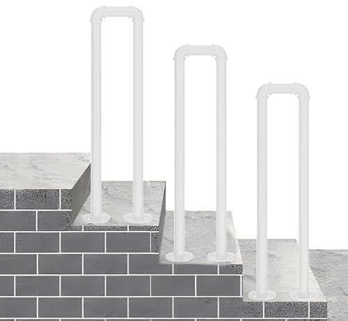 JTXSF Handrail Outdoor Garden Stair Railing Transitional Handrail Picket Fits 1 Steps - White Hand Rails Outside for Decking Terrace, Metal Wrought Iron Hand Railings(35cm(1.1ft))