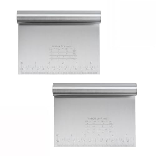 2 Pezzi Taglia Impasto Con Scala Graduata In Acciaio Inox, Raschietto per Impasto, Raschietto Multifunzione per Pasta, Raschietto Cucina, Spatola e Tagliapasta per Torte, Pizza e Panificazione