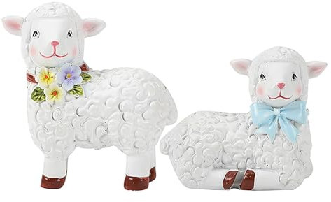 Vibhgtf Ostern Lamm Deko - Schaf Karikatur für Zuhause Akzentstatue - Lamm Figur - Deko-Figur Harz Gartenfiguren Frühling für A