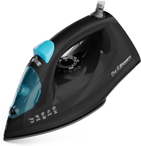PurSteam SteamLite Steam Iron with Non-Stick Soleplate, Auto Shut-Off | 1250 W | Powerful Steam | Burst of Steam | Spray | Non-Stick Soleplate | Easy Temperature Control | Auto Shut-Off