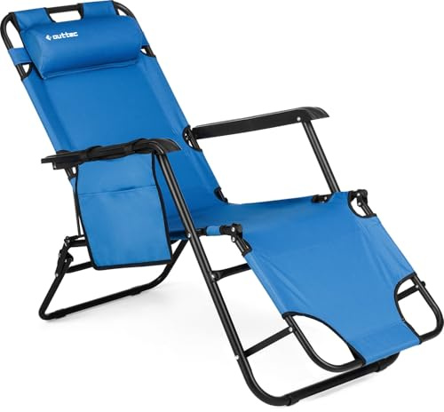 Outtec Sonnenliege klappbar 2in1 – Gartenliege & Campingbett, Liegestuhl mit Kopfstütze, Strandstuhl bis 150 kg, Relaxsessel faltbar für Garten, Terrasse & Strand