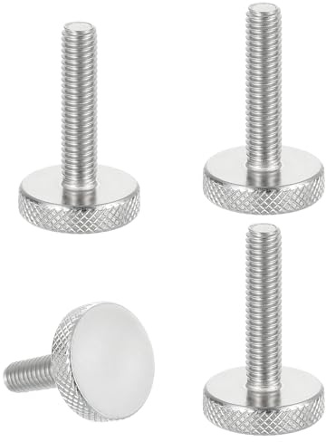 sourcing map M6x25mm Knurled Thumb Screws, 304 Stainless Steel Flat Head Thumb Screws Metric Diamond Knurled Head Bolts Grip Knobs Hand Tighten Thread Fasteners, 20mm Dia. 4 Pcs