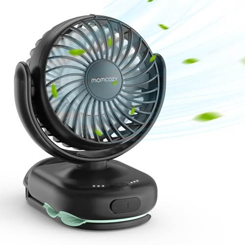 Momcozy Ventilador Portatil con Clip para Cochecito, Ventilador Pequeño Ultraligero de 117g con 4 Velocidades Ajustables, Espacios ≤4,5 mm, Recargable y Giratorio para Portabebés, Mochila, Mesa y Cuna