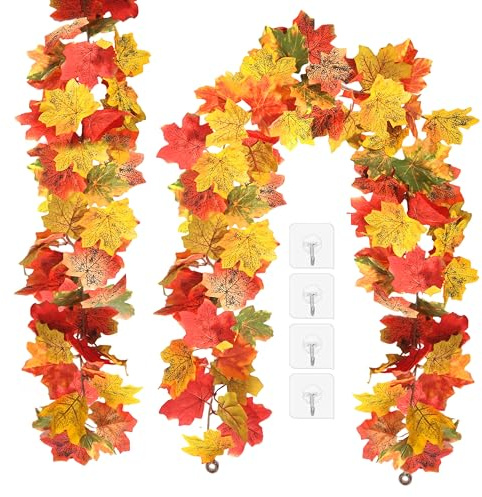Herbstdeko 2Pack Girlande Herbst Deko Herbstgirlande Herbstblätter Fall Ahornblätter Deko Herbst Dekoration Innen Draußen für Tisch,Fenster,Kamin,Tür,Tischdeko Herbst(175cm)