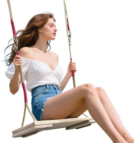 Schaukel für den Außenbereich aus Holz | Hollywoodschaukel mit einem Seil zur Höhenverstellung, Sportausrüstung, großes Fassungsvermögen für Jugendliche, Mädchen, Erwachsene