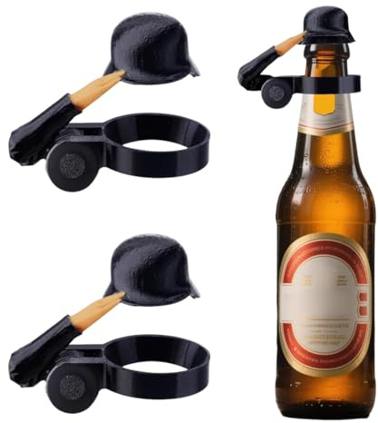 OUDQFCJ Soldaten Bierhelm Staubdicht Flaschenverschluss, Wiederverwendbar Dekorativ Bierflaschen Helm, Lustiger Bierhelm für Veteranen, Bierliebhaber, Vatertag Geschenk (2 Stück Schwarz)