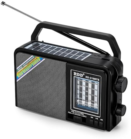 Portable FM AM SW Radio mit Bluetooth, Solarpanel und Taschenlampenlicht, USB/TF MP3-Player, wiederaufladbare Batterie - digitales Batteriebetriebenes Radio für zu Hause und unterwegs (schwarz) | Bluetooth-Verbindung, Solarpanel, LED-Licht, USB-TF-MP3-Player, starker Empfang, gute Klangqualität, einfach zu tragen
