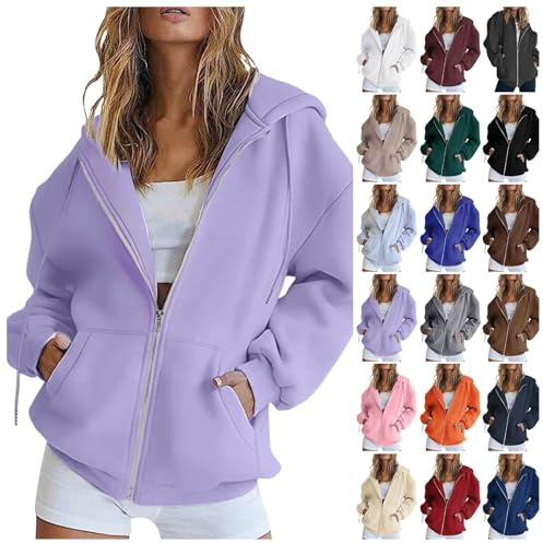 Jacke Damen Hoodie Sweatjacke Baumwoll Zipper Sweatshirtjacke Damen Pullover Oberteile Kapuzenjacke Lang Sweatshirt Kapuzenpullover Mit Kapuze Langarm Sport Style mit Reißverschluss Oversize