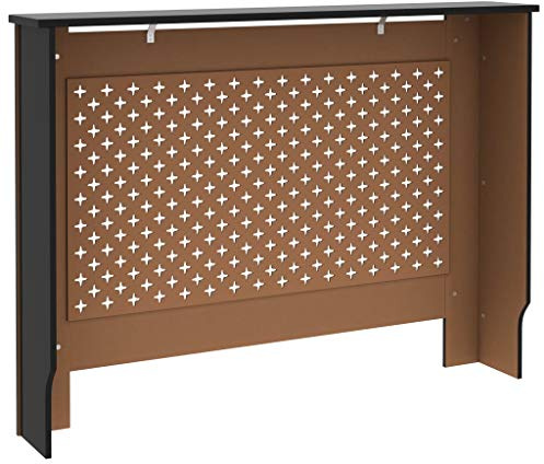 Generic Couvercle de Radiateur Noir, MDF 112x19x81,5 Cm, Style Moderne, Facile à Installer, Décoration Pratique, Espace de Stockage avec Motif en Nid D'abeille/Conception Croisée,