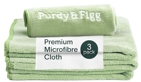Purdy & Figg Panno per pulizia in microfibra, super morbido, senza striature, multiuso, senza pelucchi, resistente ai graffi, super assorbente e riutilizzabile, per casa e cucina, confezione da 3
