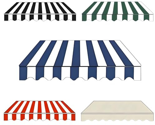 Außen Markisen Ersatzstoff Wasserdicht Markisenstoff Wechseln 200x150cm 300 x 200 m 400x200cm Sonnenschutz Markisentuch für Garten mit Volant(Blue White,L200xW150cm)