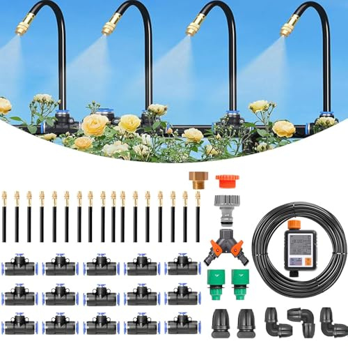 Ruiseawing New Drip Irrigation Kit, Automatic Garden Watering Sprinkler, 360° Adjustable Bendable Garden Irrigation System, for Lawn Raised Bed Greenhouse Plant Watering System,30m/98.4ft