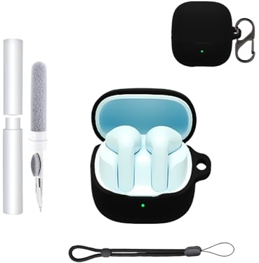 Silikon-Schutzhülle für Baseus BS1 Earbuds, wasserdicht, stoßfest, Kratzfest, abwaschbar, mit Reinigungsstift und Aufhängeclip,Schwarz