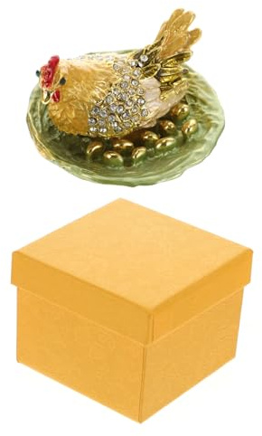 TOVINANNA Alloy Jewelry Box Cartoon Hen Egg Shape Desktop Jewelry Case Home Adornment Storage for Rings Earrings Compact Green Decorative Ornament
