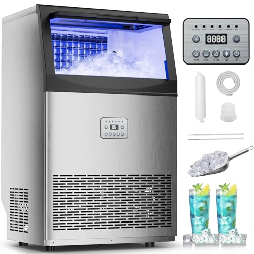 Mountman Commercial Ice Maker,110 lbs/24H,Stainless Steel Ice Machine with 33 lbs Storage Capacity,50 Cubes in 14 Mins,Water Filter,Under Counter/Freestanding Ice Makers for Home,Restaurant,Bar,Cafe