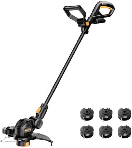 HEINPRO Recortadora de hilo inalámbrica compatible con batería Dewalt de 20 V máximo, desmalezadora eléctrica de 12 pulgadas, alimentación de línea automática, recortadora de césped a batería, con 6