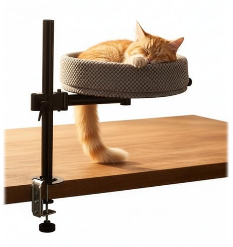 Relaxdays Kattsäng för skrivbord, justerbar höjd, 360° roterbar, 20 kg, mjuk kattkorg Ø 38 cm, grå/svart
