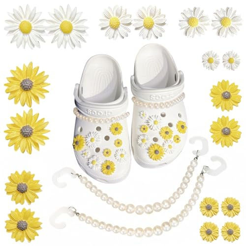 HTTDSLF 18 Pièces Marguerite Breloques de Chaussures, Breloques Fleur, Charme Chaussure, DéCorations De Chaussures, pour Sandales Garçons Filles Cadeaux de D'anniversaire