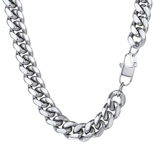 PROSTEEL Herren Halskette Edelstahl massiv Panzerkette Wasserfest Kette | Kubanische Gliederkette für Alltag/Party, Hip pop Halskette in Silber/Schwarz/Gold，4.8/6/10/14mm Breite Kettelänge 46-76cm