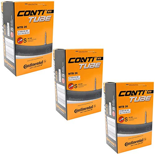 Continental Unisex 26 X 1.75-2.5 Mountain Bike Inner Tubes with 42mm Presta Valve (Set of 3) Innenschlauch-Packung, Schwarz