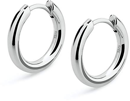 KRKC&CO Hoop Earrings Sterling Silver for Men, White Gold Plated/Black Earrings Sets, Hypoallergenic, Christmas Birthday Gift for Him, Small Piercing Jewelry for Men & Women, 10, 12,15mm