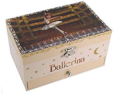 Caja de música para joyas / joyero musical de madera con bailarina animada y decoración Félicie, la pequeña bailarina del dibujo animado Bailarina - El lago de los cisnes (P. I. Chaikovski)