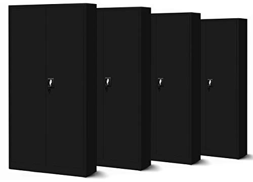Jan Nowak 4er Set Aktenschrank Metallschrank, abschließbar, 195x90x40 cm | 4 Büroschränke und Ordnerschränke für 200–240 Ordner, 4 Fachböden je 50 kg, Flügeltüren, Drehgriffschloss, Stahl 0,6 mm